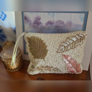 Sequin Leaf Embellished Clutch